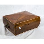 A Victorian yew wood sewing box, some of the interior missing11 inch by 9 inch