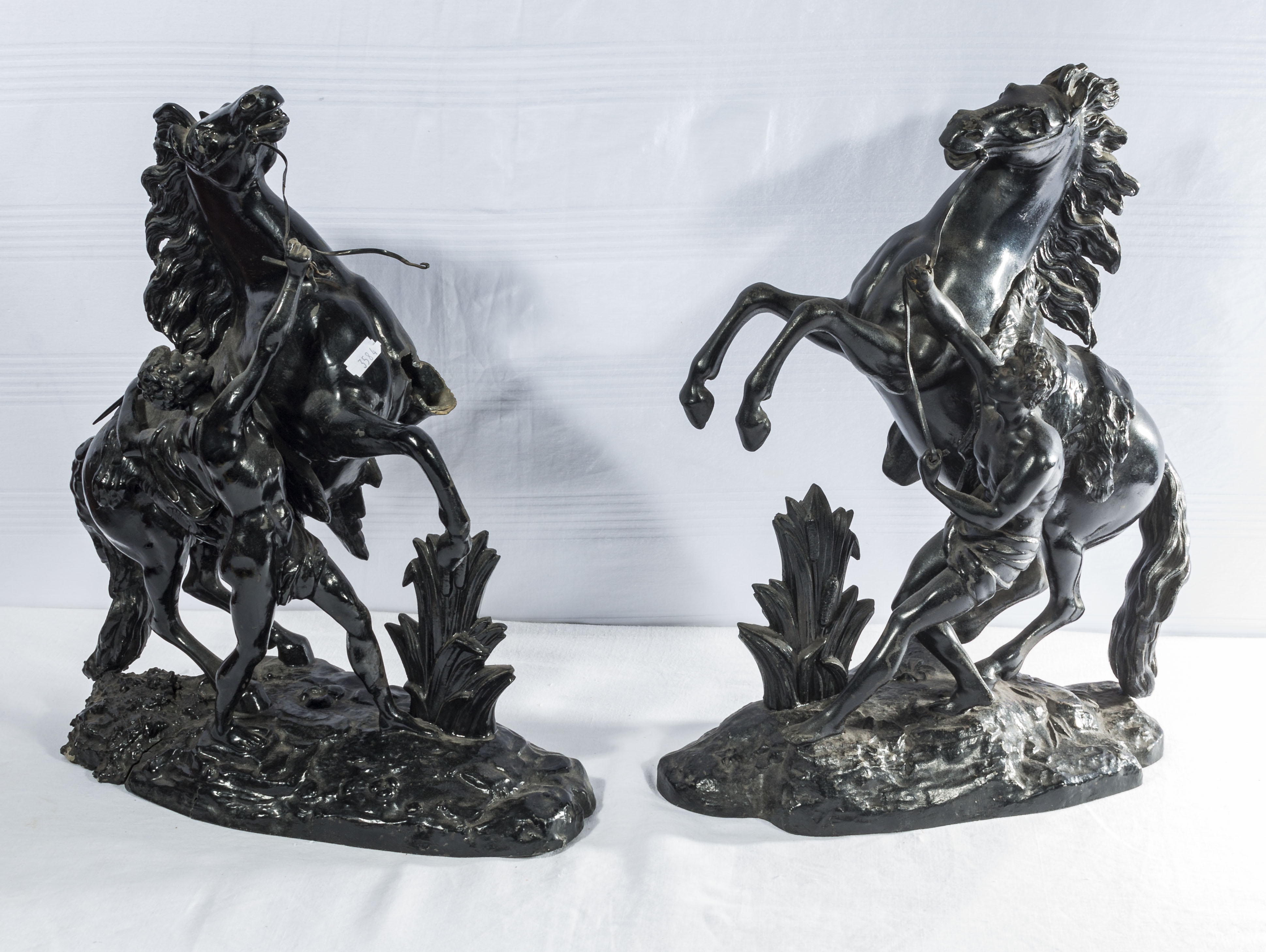 Pair of Victorian marly horses in spelter AF