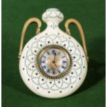 A Victorian ivory clock decorated with semi precious stones, Howell James and co London Number 1017