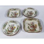 Two Copeland Spode dishes and six plates decorated with exotic birds