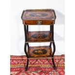 A French etagere with marquetry panels and ormolu