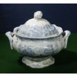 A Victorian blue and white transfer print tureen