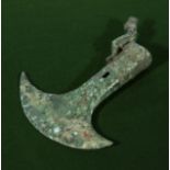 A Chinese Warring States dynasty style bronze pole axe with male figure decoration