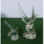 Two good quality glass birds probably Murano37cm and 19cm tall