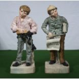 A pair of Robinson Leadbeater bisque figures of boys entitled 6am and 6pm, impressed to reverse R&L,