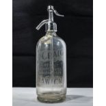 A Vintage soda syphon glass body etched with J Craig Chemist, Aerated water manufacturer Hawick