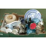 A box of assorted pottery items