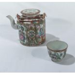 A Canton Famille Rose teapot and tea bowl