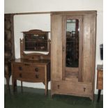 A n ash single wardrobe and an oak dressing table