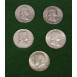 Five silver half dollars 1952/53/58/63/67