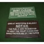 Two cast railway signs