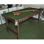 A pool table together with balls and cues