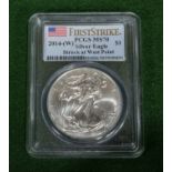 A 2014 silver Eagle dollar first strike