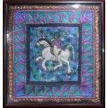 A framed tapestry