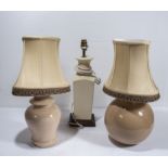 Three table lamps and two shades