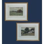 A pair of unsigned watercolours depicting rural scenes