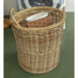 A log basket and waste bins