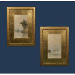 A small pair of watercolour paintings of coastal scenes and a fisherman, monogrammed pw 92,37 by