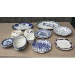 A collection of blue and white transfer printed pottery