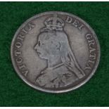 A Victorian silver double florin 1889