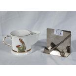 A shaving mug and a letter rack relating to golf