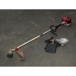 A petrol strimmer and harness