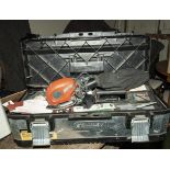 A Stanley tool box and contents including a mouse sander