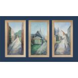 Three framed mixed medium pictures