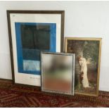 Two framed prints and a mirror