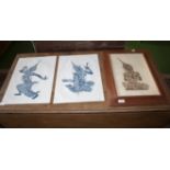 A framed rubbing depicting a Siamese dancer and two others