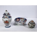 An Oriental style lidded jar, a bowl and a ginger jar