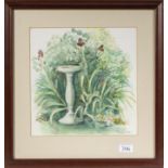 A framed watercolour 'Garden at No. 9' by Sheila Parkinson '89 signed