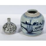 A blue and white Oriental jar and a small vase