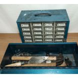A tool box and tools together with a screw storage box