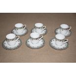 Six coffee cups and saucers