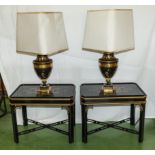 A pair of Italian 1970's Mangami porcelain black and gilded table lamps together with a pair of