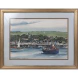 A framed watercolour depicting Stranraer Harbour, signed. Image size 28cm x 39cm