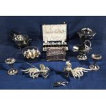 A collection of silver plated items