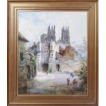 A framed oil on board depicting York Minster, signed and dated Frank Wood 1937