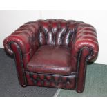 A ox blood leather Chesterfield buttoned down club chair