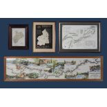 A framed map of the River Tweed and three other maps