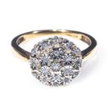 A lady's 9ct gold diamond cluster ring, size N