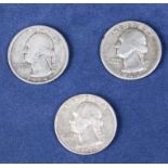 Three Washington silver 1/4 dollars, 1934/44/64