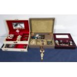 Three jewellery boxes and bijouterie