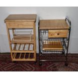 Two pine kitchen trolleys