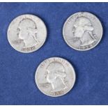 Three Washington silver 1/4 dollars, 1936/38/59