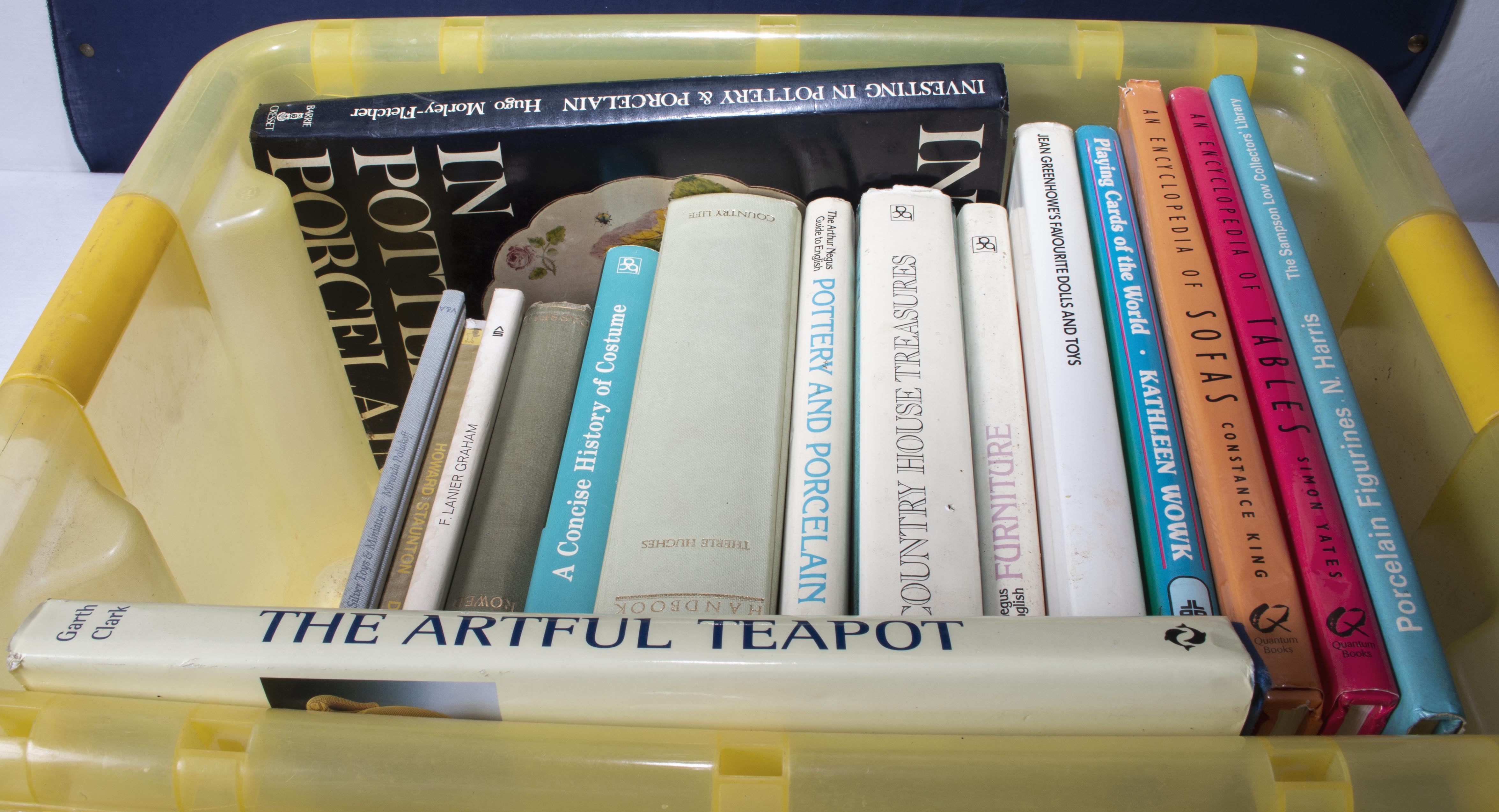 A box of books relating to pottery and china