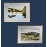 Two large framed watercolours depicting local rural scenes