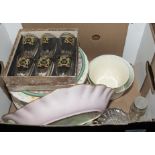 A box containing assorted pottery and glass