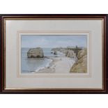 A framed print depicting Marsden Bay South Shields by Thomas Wilkinson, Image size 17cm x 29cm